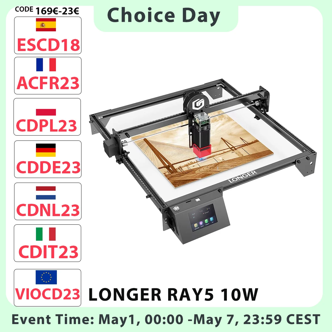 Graveur laser LONGER RAY5 10W, point laser de 0,06x0,06 mm, écran tactile, gravure hors ligne, chipset 32 bits, connexion Wi-Fi 400x400 mm