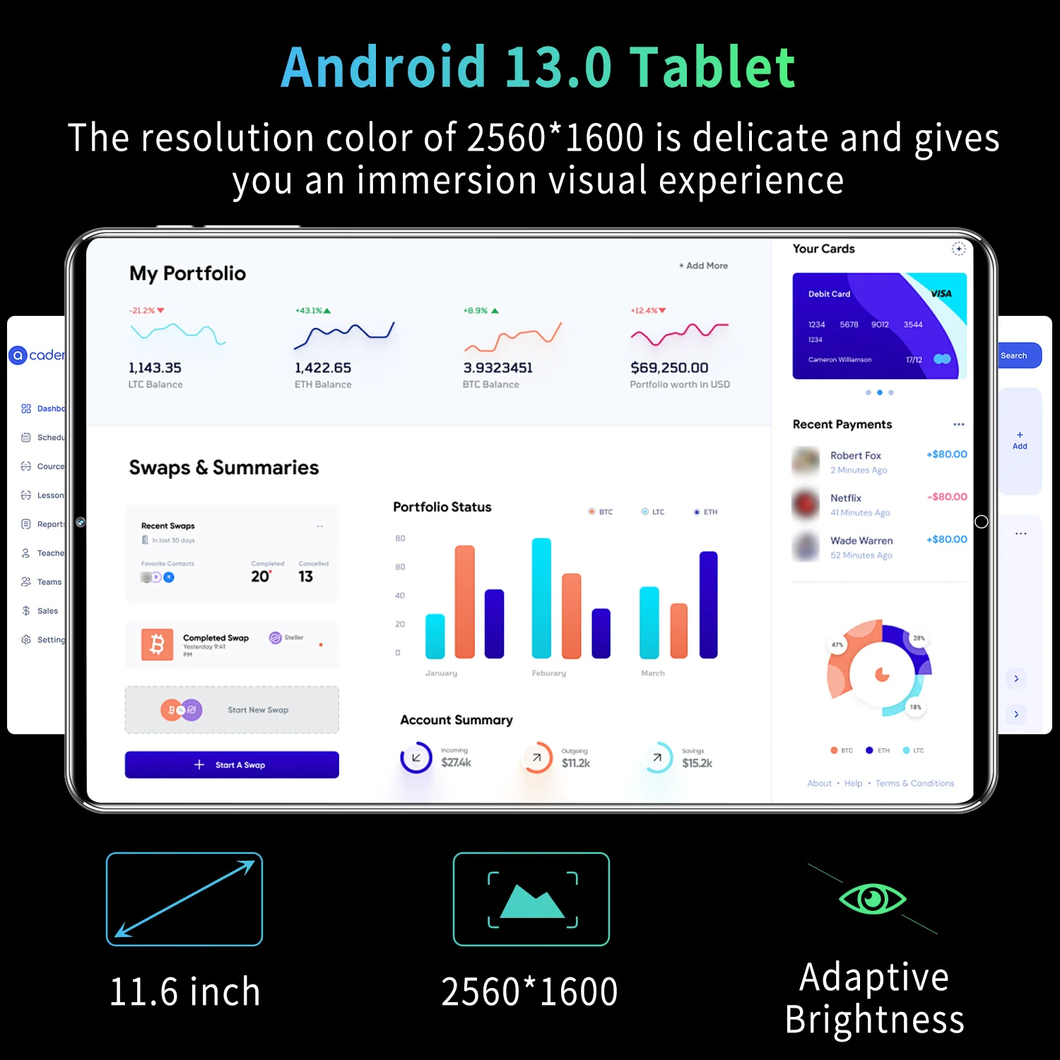 Tableta versión Global 2024, 11,6 pulgadas, HD, 4K, Android 13, 16GB + 1T, 12000mAh, 5G, llamada telefónica Dual SIM, WiFi, GPS