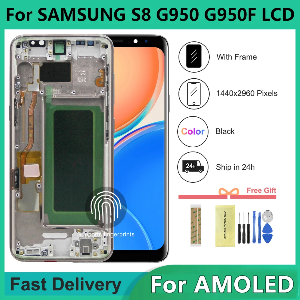 

For AMOLED For Samsung S8 LCD SM-G950F G950F/DSM Display Touch Screen With Frame For Samsung S8 Display Replacement