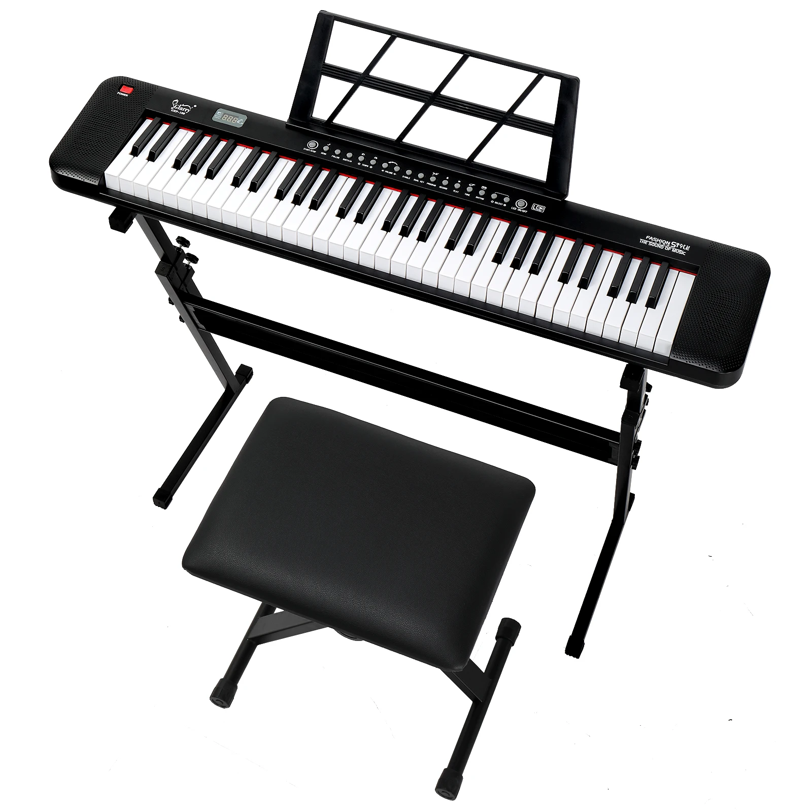 [Klawiatura GEP-109 z 61 klawiszami, podświetleniem, stojakiem na pianino, ławką do pianina, wbudowanymi głośnikami, słuchawkami i mikrofonem] - Nie sprzedawaj na Amazonie — zdjęcie 3