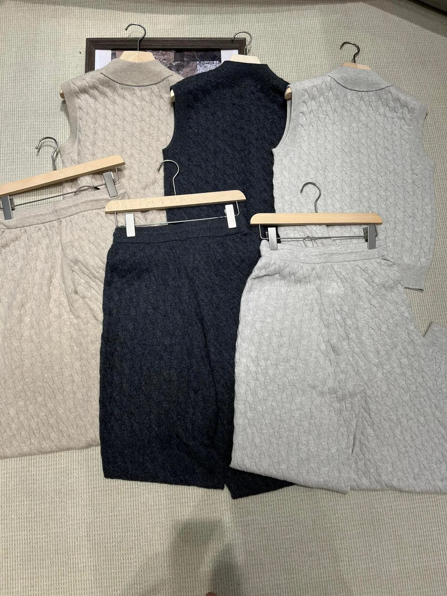 Casual Style Pure Cashmere Fleece Twisted Two Piece Set