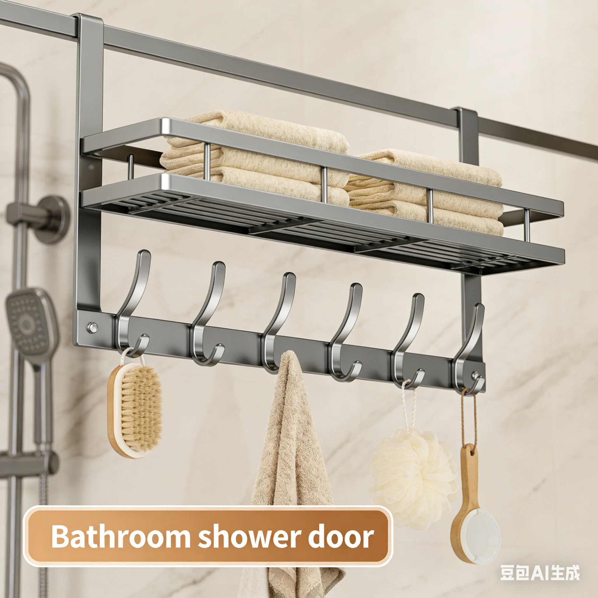 

Многофункциональная подвесная вешалка на дверь с корзиной для хранения и 6 крючками — простая установка без сверления, прочный органайзер, подходит для дверей толщиной 1 3/8 дюйма.