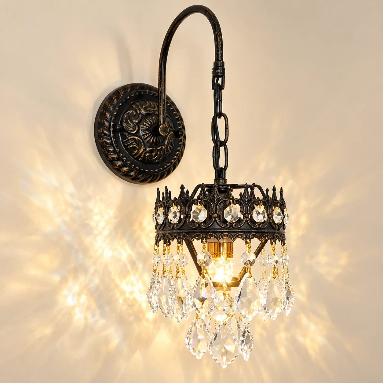 VRYGLE Hardwired Crystal Wall Sconce Luxury Elegant Lighting Decor for Bedroom Living Room Corridor