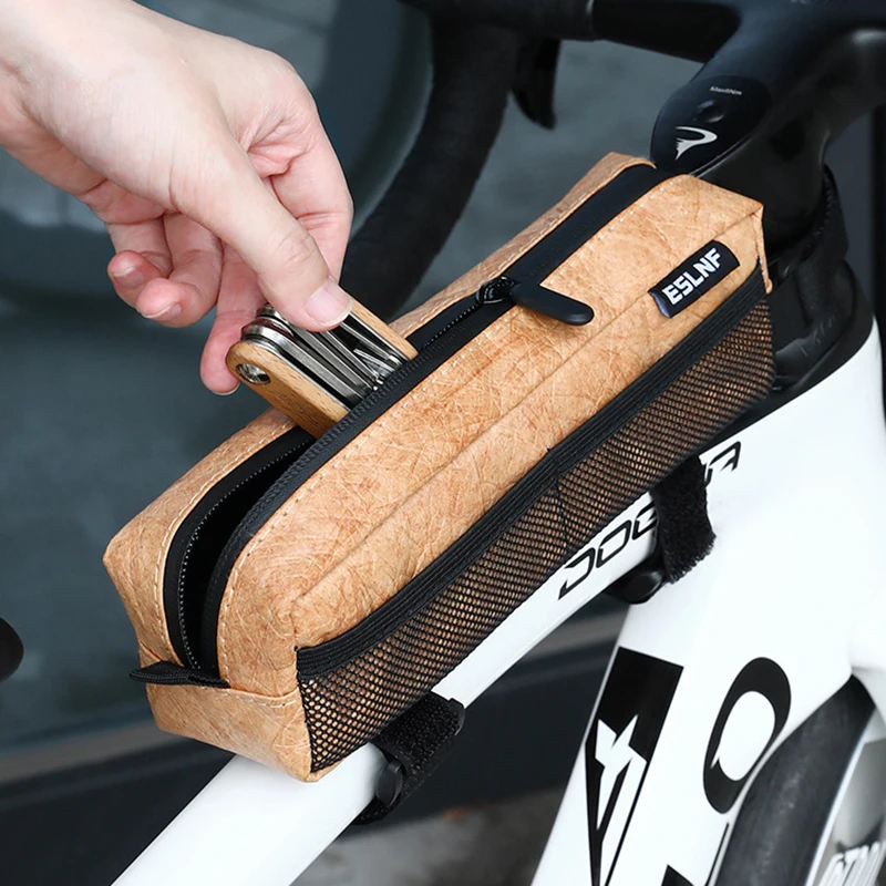 ESLNF Bicycle Upper Tube Bag Durable Bike Frame Storage Bag 3D Shape Side Mesh Pocket For Riding Trip Cycling Storage Package