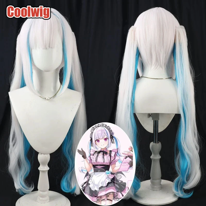 Coolwig Synthetic Hair Lize Helesta Cosplay Wigs Virtual YouTuber Lize Helesta WhiteMixed Light Blue Ponytail Wig Heat Resistant