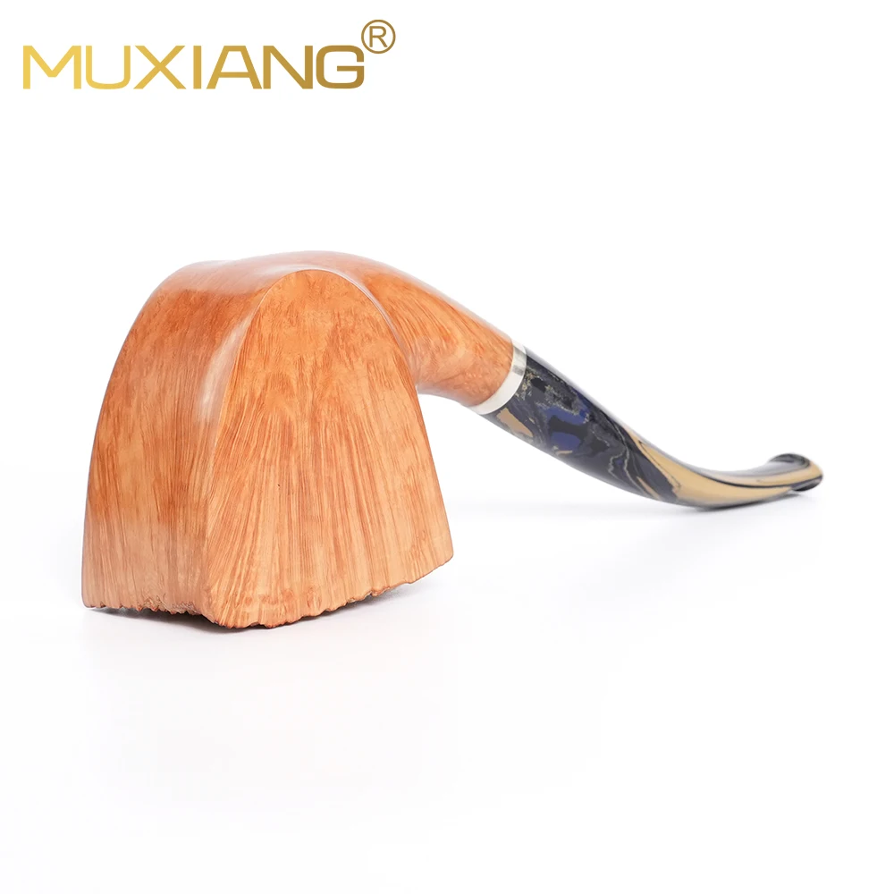 MUXIANG Solid wood pipe Heather wood tobacco pipe leather leather flame pattern pipe 20mm bowl diameter Briar wood smoking pipe