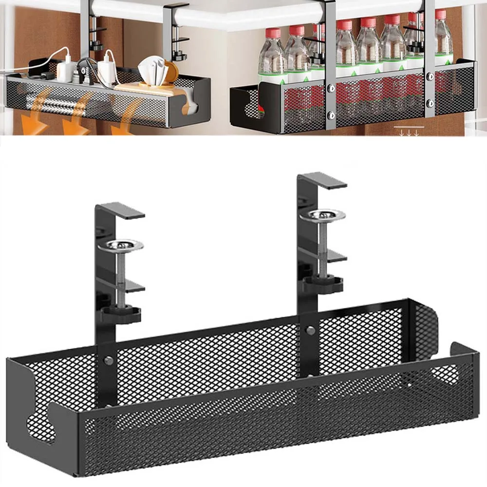 

Under Desk Office Table Organizer Rack No Drill Steel Tray Clamp Mount Under Table Cord Wire Management Tray Cable Management