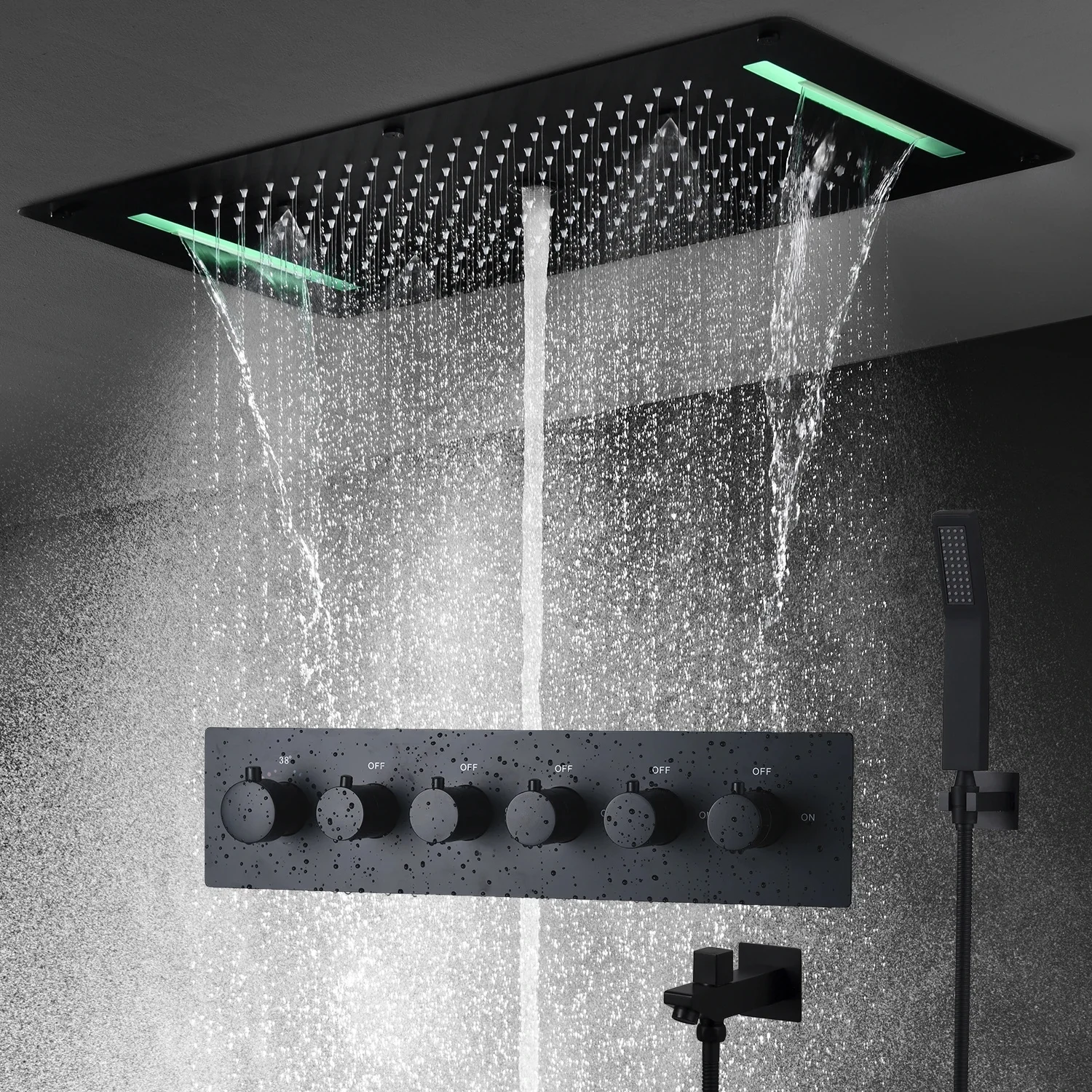 Badkamerplafond Verborgen 700X380Mm Douchekoppaneel Set Constante Temperatuur Klepmenger Handheld Douche - afbeelding 2