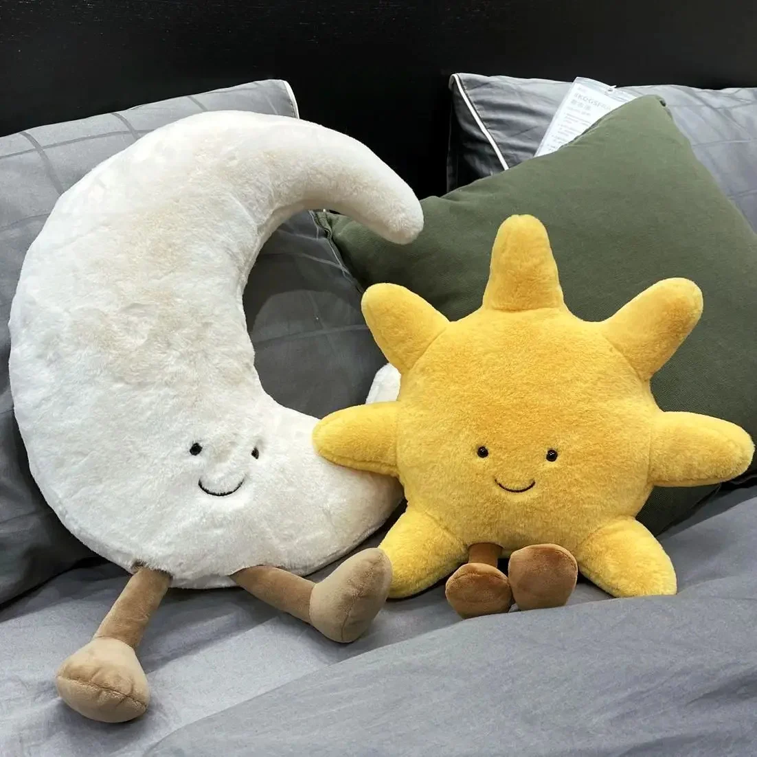Entzückendes Lächeln-Gesicht, weißer Mond, gelbe Sonne, Plüschtier, gefüllt, niedliches Cartoon-Wetter-Plüschtier für Kinderzimmer, Dekor, Sofa, Dekokissen