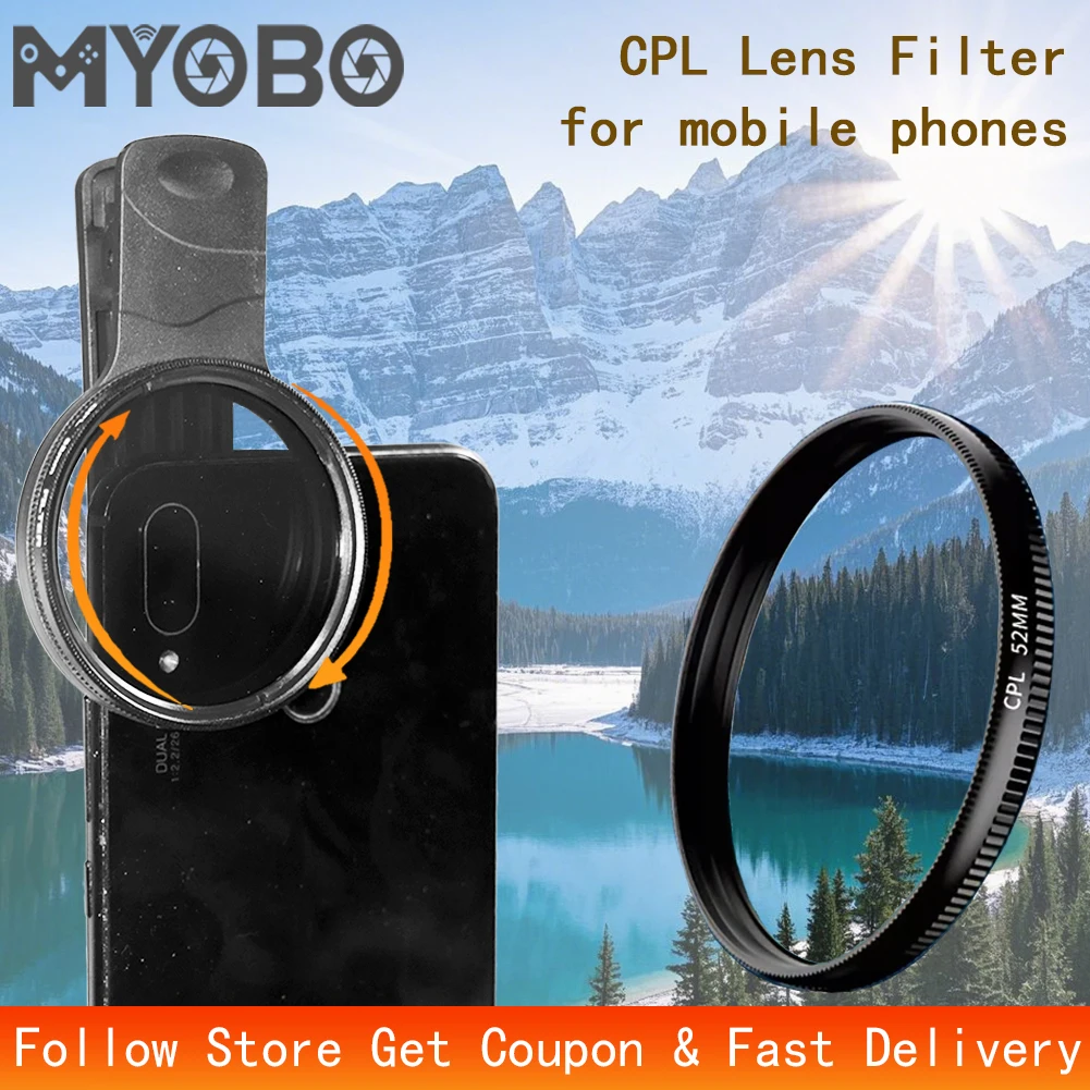 MYOBO Mobile Phone CPL Polarizing Filters - 52 67 mm Clip-on Circular Polarizing Filter for Smartphones - Reflection Reduction