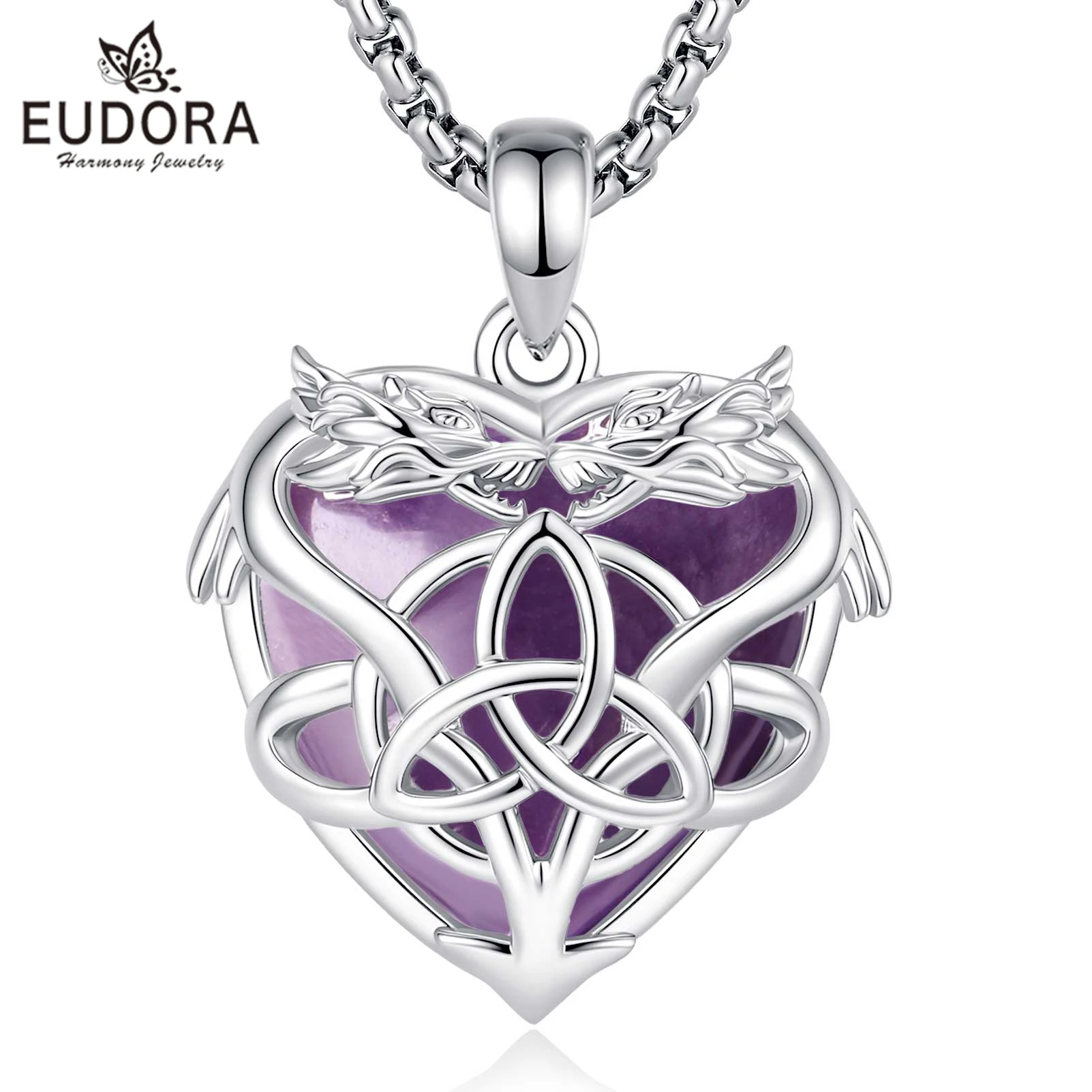 Eudora Amethyst Dragon Witch Knot Necklace Celtic Knot Amulet Pendant Wicca Pagan Spiritual Jewelry Gift for Women Men