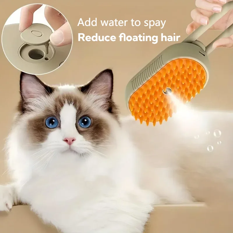 Dog Steam Brush, Cat Steam Brush, 3 in 1 Pet Hair Removal Comb, Silicone Massage Grooming Pet Steam Brush Water Spray