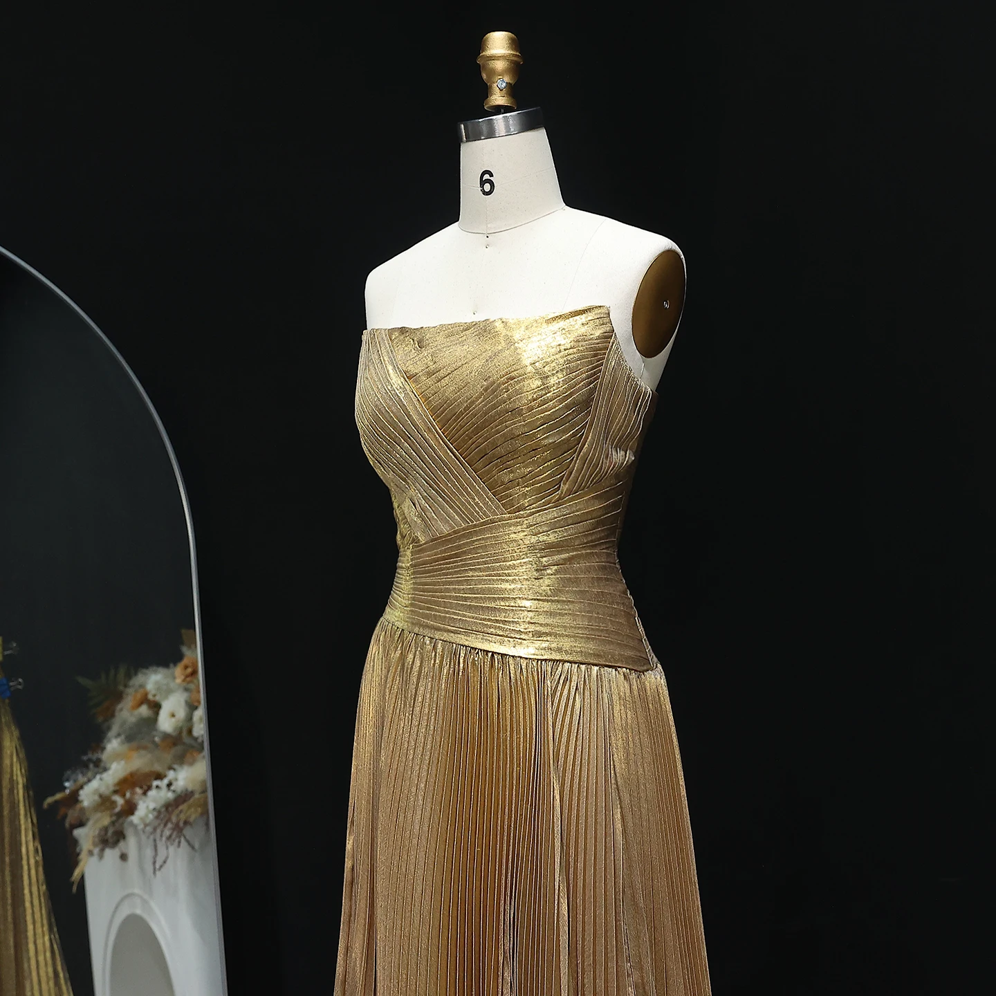 Sharon Said Dubai Elegant Gold Evening Dress with Strapless Draped for Women Wedding Party Gown SF208 Customized image 4
