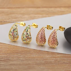 Nidin Hot Sale Original Design Waterdrop Shape Elegant Aesthetic Earrings For Women Pave Colorful Zircon Ear Jewelry Accessories