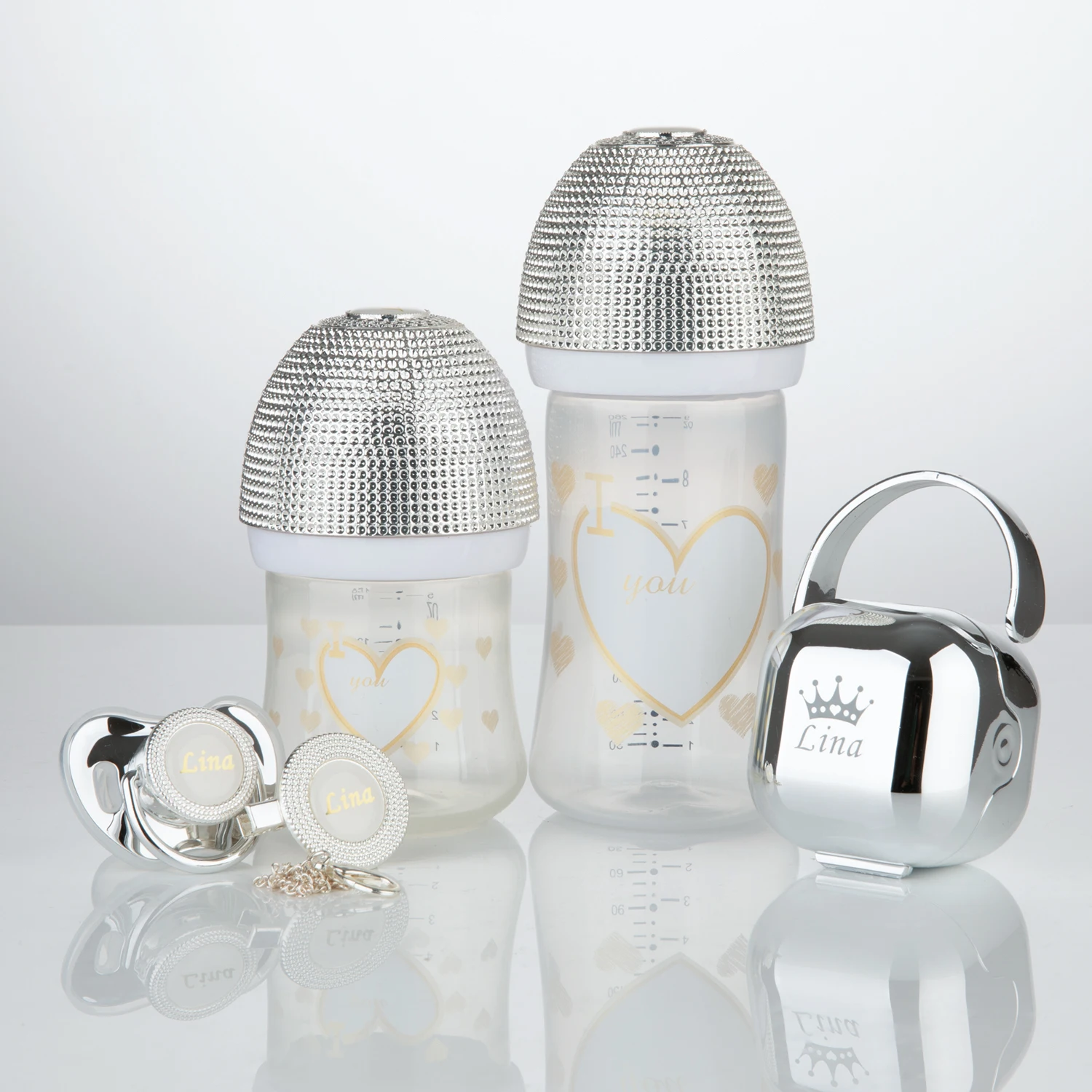 Miyocar Rose Gold Luxurious Custom Baby Pacifiers and Baby Bottle Set with Name for Boy and Girl,0-6 Months Baby Shower