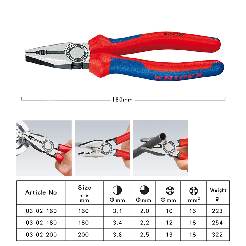 Imagem -02 - Knipex Alicadores Combinados 0302160 180 200 0305140 180 200