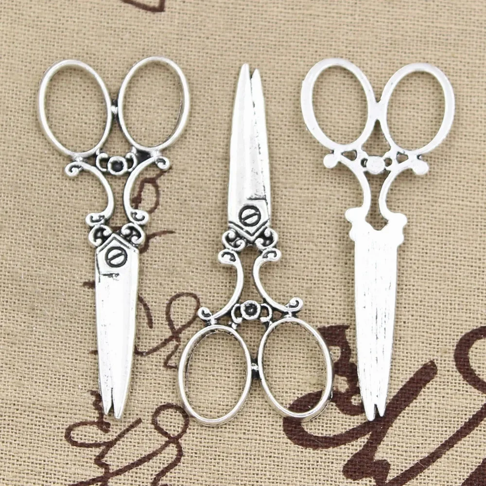 10 sztuk Charms nożyczki do szycia 61x25mm antyczny brąz kolor srebrny wisiorki dokonywanie DIY Handmade tybetańska biżuteria z brązu — zdjęcie 2