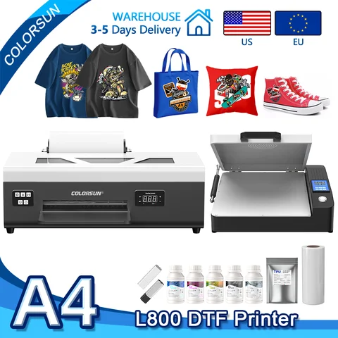 Colorsun A4 DTF Printer For Epson L800 DTF Printing Machine With Curing Oven Impresora A4 DTF Printers For T-Shirts Hoodies Bags