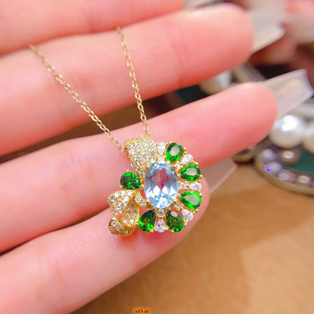 

KJJEAXCMY Boutique Jewelry Women's Green Translucent Jadeite Pendant Necklace 925 Pure Silver Plated 18K Gold Scarce Gift