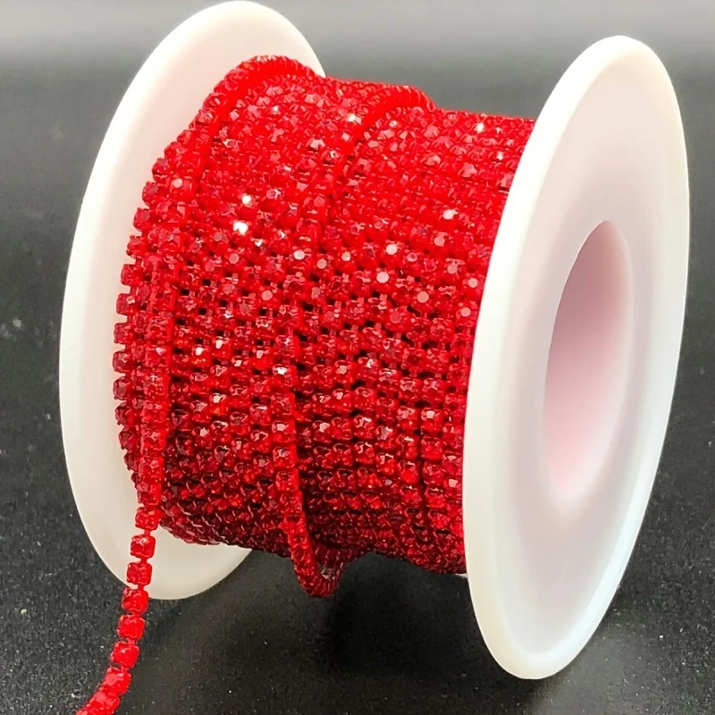 10Yards Lt.Siam Glass Rhinestones Chain With Lt.Siam Base SS6 SS8 SS12 SS16  Sew-On Glue-On For Clothes Accessories Trim Chain