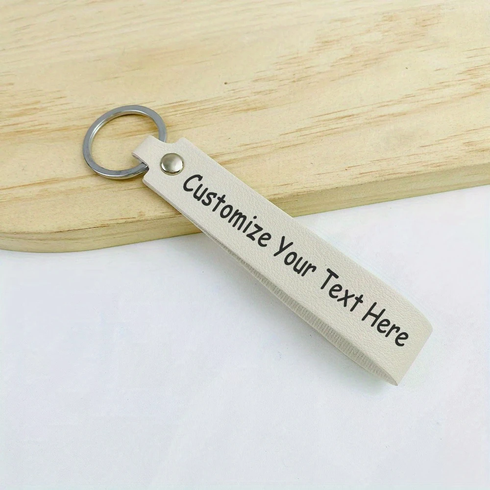 Custom Laser Engraved Faux Leather Keychain, Personalized Gift