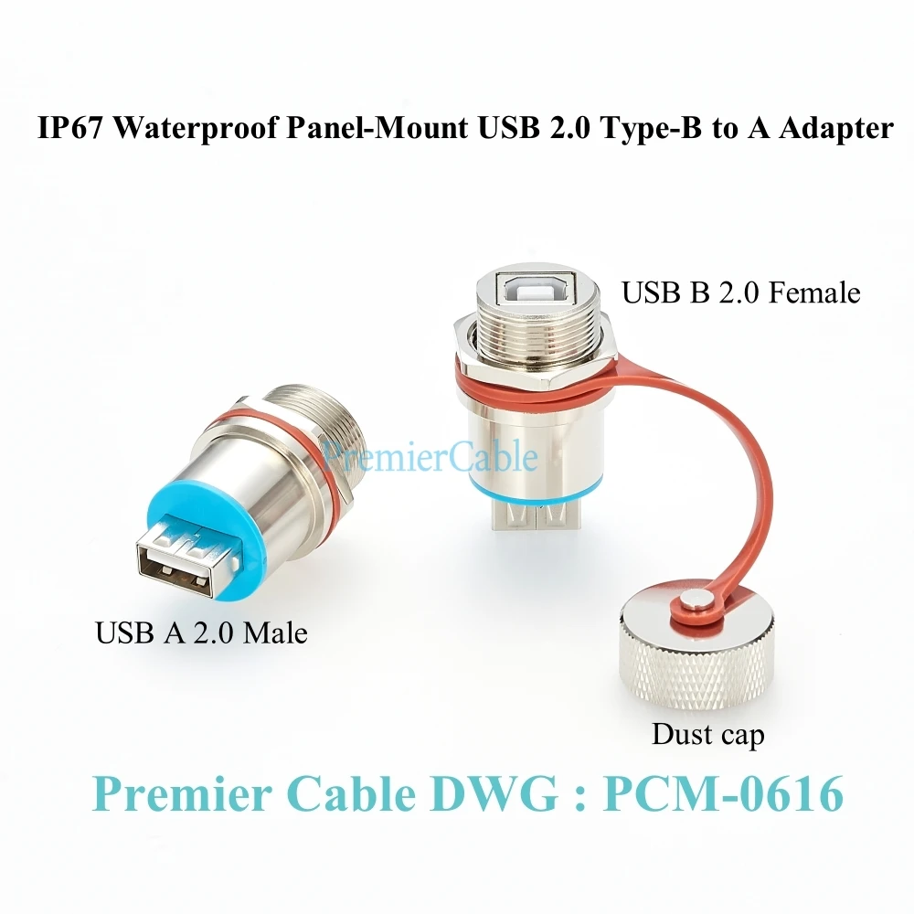 IP67 Robuster USB 2.0 A-Buchse auf B-Buchse Durchgangsverbinder für den Außenbereich, wasserdicht, Typ B auf Typ A Kupplung für Drucker – Detail 2