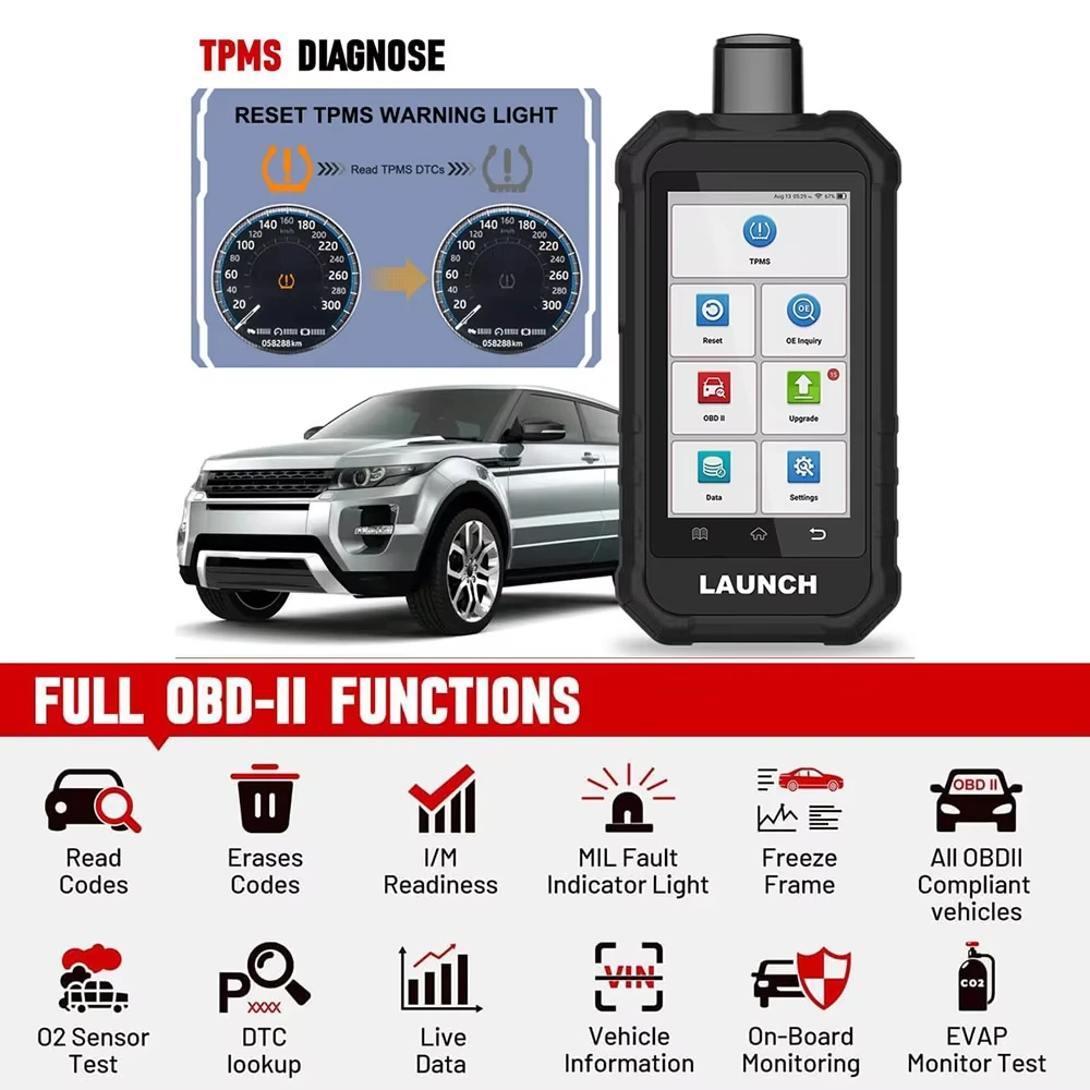 LAUNCH Creader TPMS 5011 V2 TPMS Activation Diagnostic Tool WIFI 12 Reset Functions Activate 315 / 433MHZ Tire Pressure Sensors