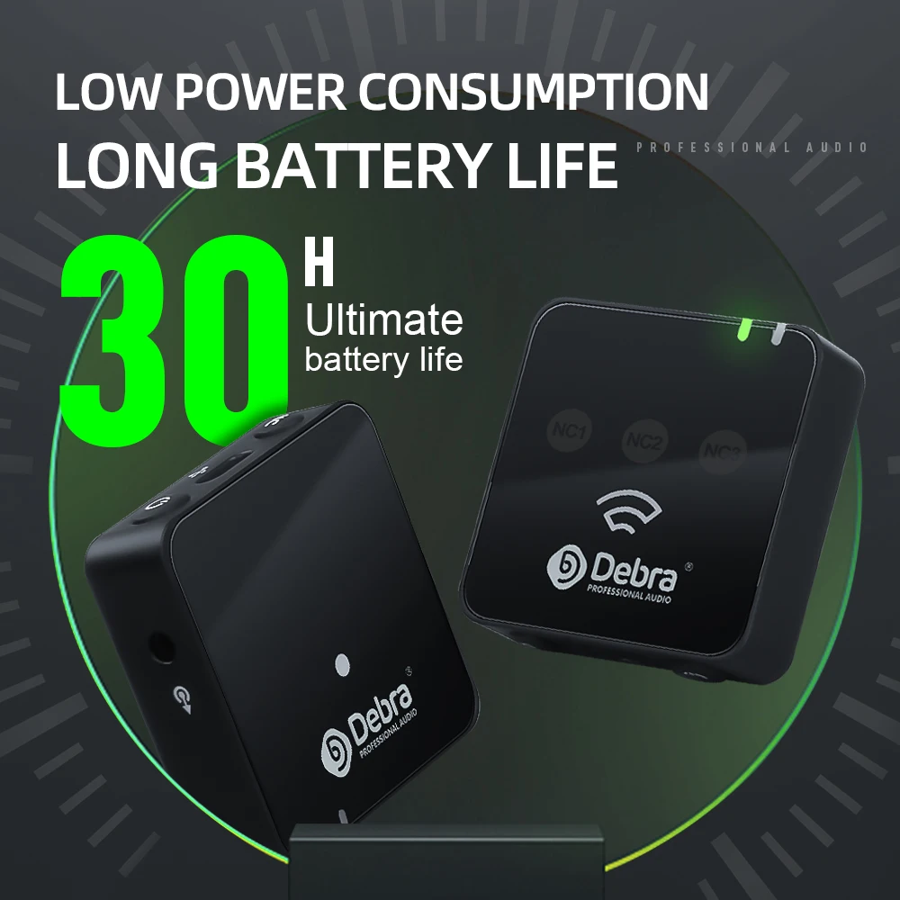 ديبرا-ميكروفون تسجيل لاسلكي ، W90 2.4G ، نطاق 80m ، الحد من الضوضاء 3 مستويات ، DSLR ، الهاتف الذكي ، البث المباشر ، تصوير الفيديو
