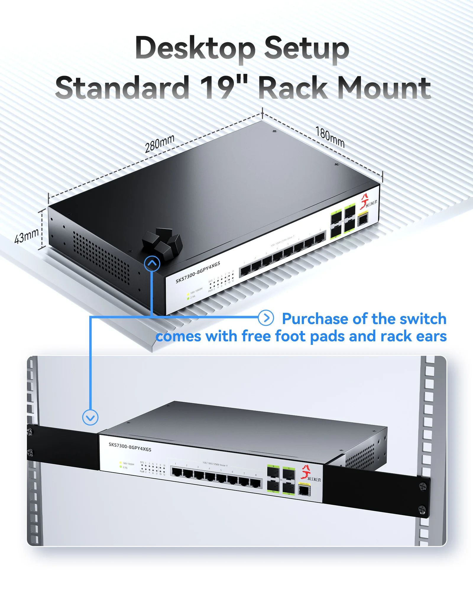 XikeStor 12Ports L2 WEB/CLI Managed Switch 8*100/1000/2500Mbps RJ45 4*10G SFP+ Support VLAN & Port Aggregation