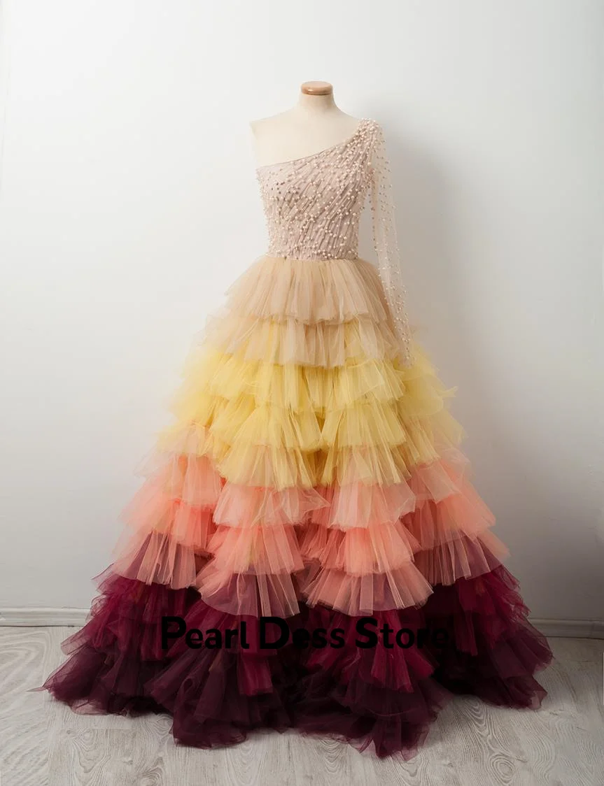 Multicolor Wedding Party Dress Es Layered Evening Dresses Woman Elegant Dress Woman 2024 Gauze Robe De Soiree Femmes Pearl Prom