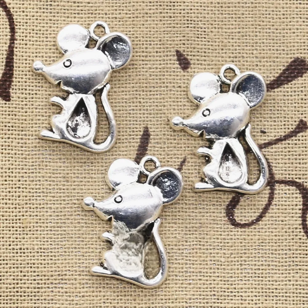 10szt Charms Mouse 24x18mm Antique Pendant Fit Vintage Tibetan Bronze Silver Color DIY Ręcznie robiona biżuteria — zdjęcie 2