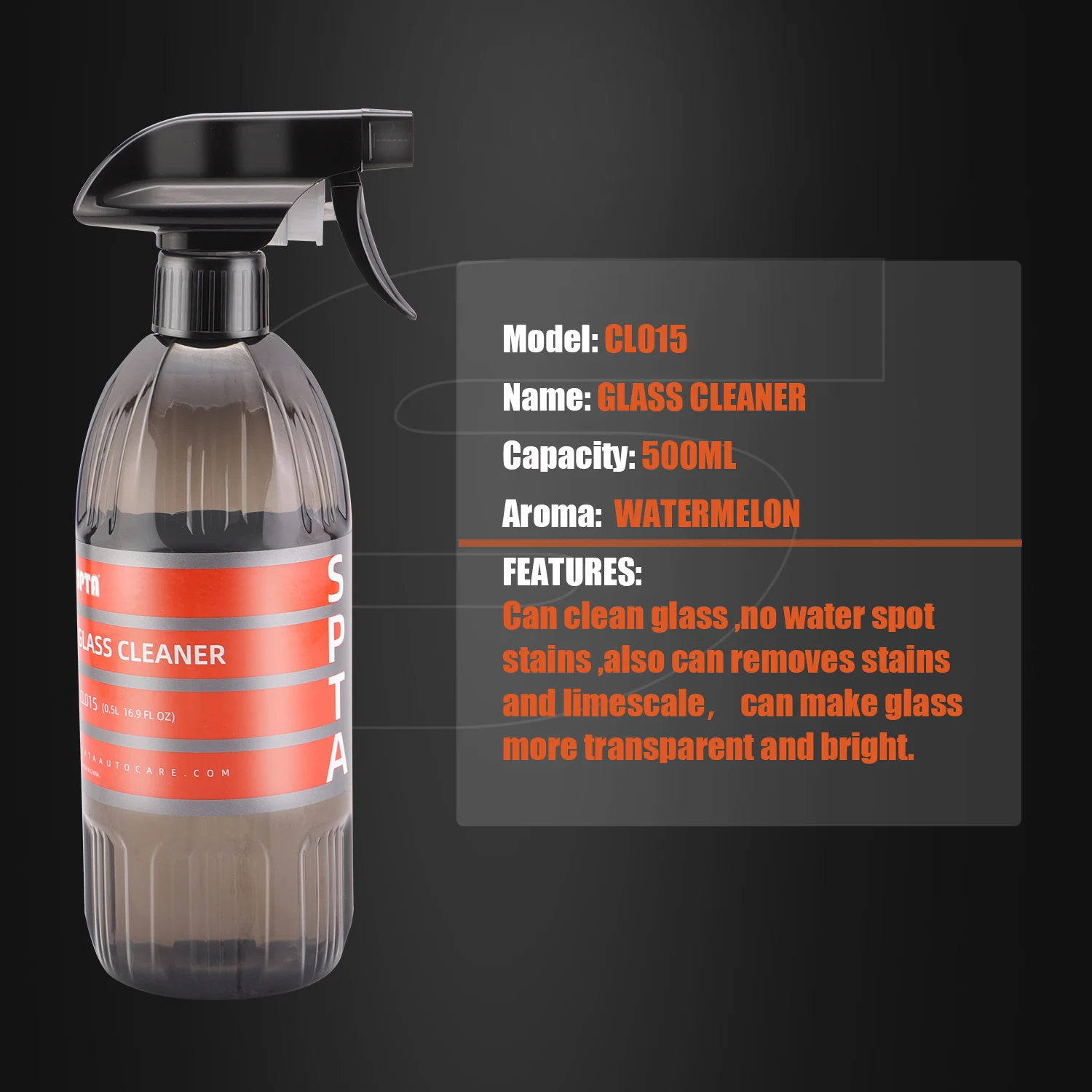 SPTA CL015 Glass Cleaner Safe for Car Windows, Glass, Windshields & Mirrors With no Water Spot Stains For Auto, Home, Office