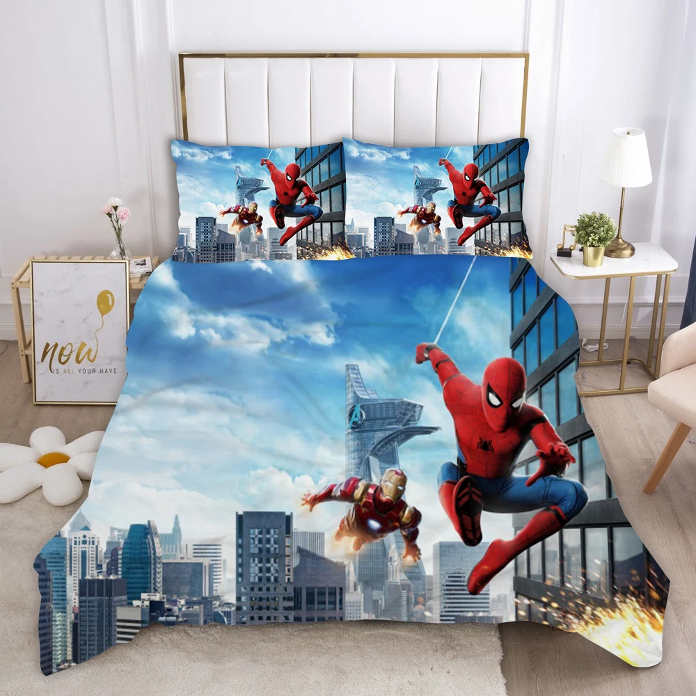 Spider-Man Marvel's Home Bedroom Comforte Material de poliéster nórdico, adecuado para niños y adultos, juego de 3 piezas Anime