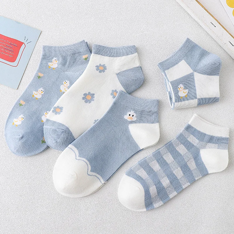 

5 Pairs Women Cartoon Cotton Boat Socks Low-top Shallow Mouth Breathable Girls Socks Spring And Summer High-Quality Women Socks