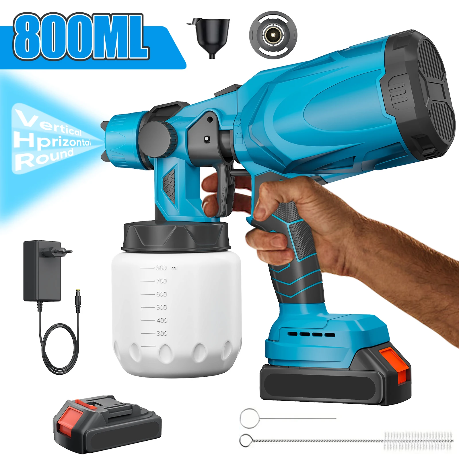 Pistolet de pulvérisation électrique sans fil 800ML, pulvérisateur de peinture portable pour la maison, aérographe pour revêtement de meubles et d'acier, compatible avec batterie Makita 18V