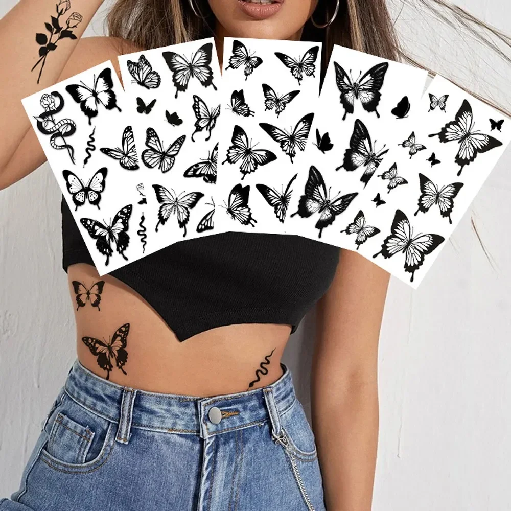 Tatouages Temporaires Papillon Noir pour Femmes et Hommes, Autocollants de Tatouage Étanche pour la Salle, pour la Main, le Bras, Faux Tatouage, Décor Corporel