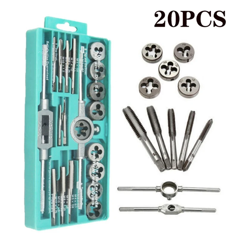 12/20Pcs Metric Hand Tap and Die Set M3-M12 Screw Thread Plugs Straight Taper Reamer Tools