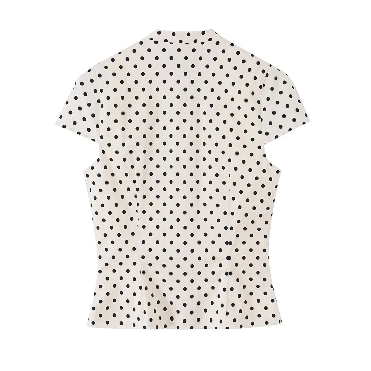 Women Polka Dot Blouse Stand Collar Button Up Shirt Elegant Pocket Short Sleeve Blouses French Vintage Old Money Office To