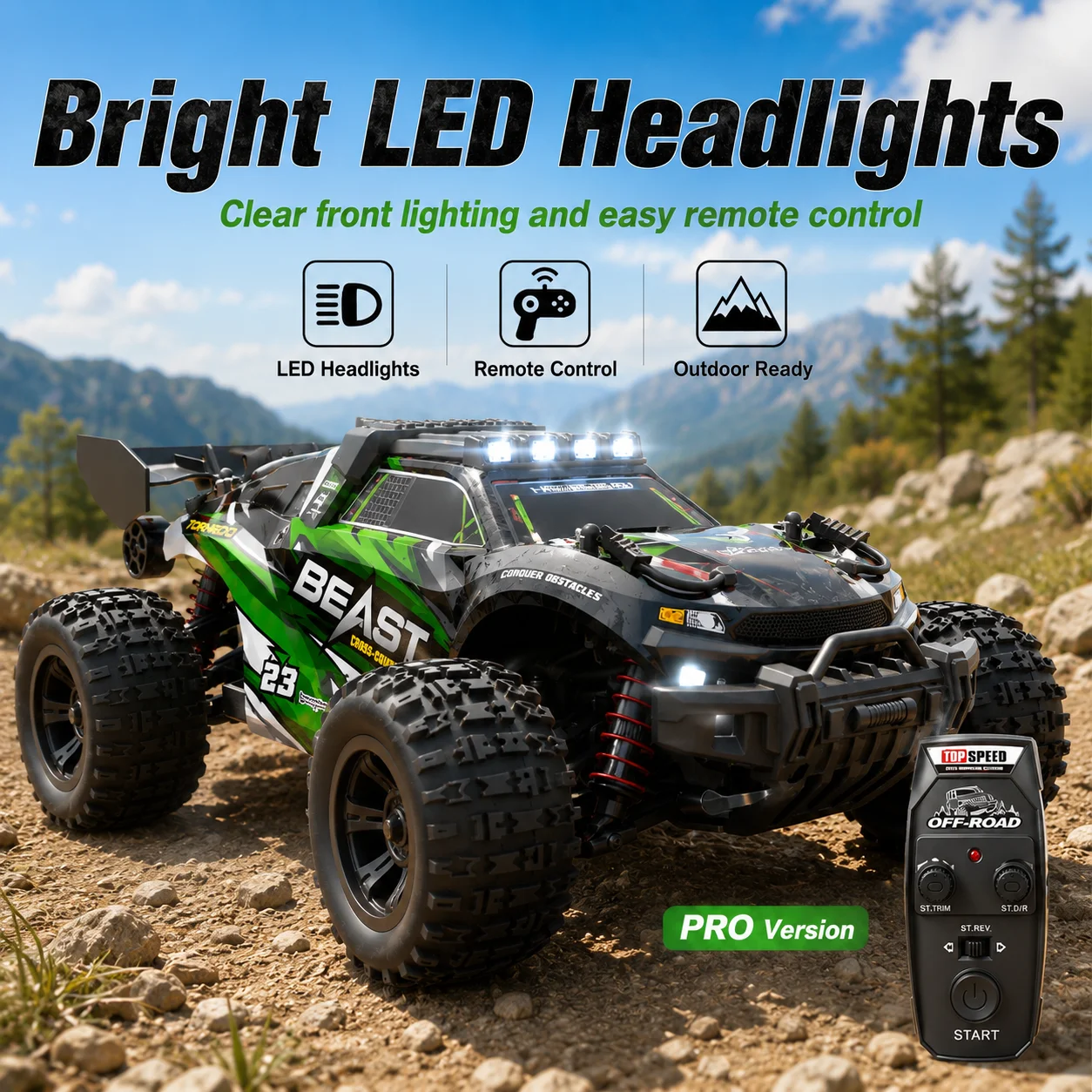ZNLYRION RC Auto Truck SG118PRO MAX Monster 1:18 Maßstab 4WD 35KM/H Hochgeschwindigkeits-Offroad-Fahrzeug mit Metallchassis LED-Lichtern 2,4GHz Fernsteuerung für Kinder und Erwachsene