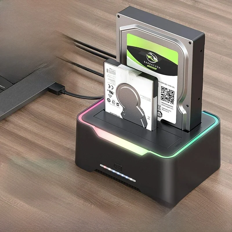 2.5/3.5 pouces double disque SATA disque dur Dock USB3.0 ordinateur portable ordinateur de bureau lumières rvb USB-C 3.1 Standard 12 V/3A alimentation
