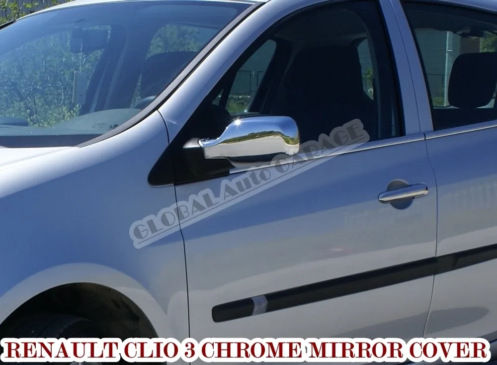Pour Renault Clio 3 2006 2007 2008 2009 2010 2011 2012 Cache-miroir chromé 2 pièces Aile de voiture Auto Bavettes de protection Splitter Sport
