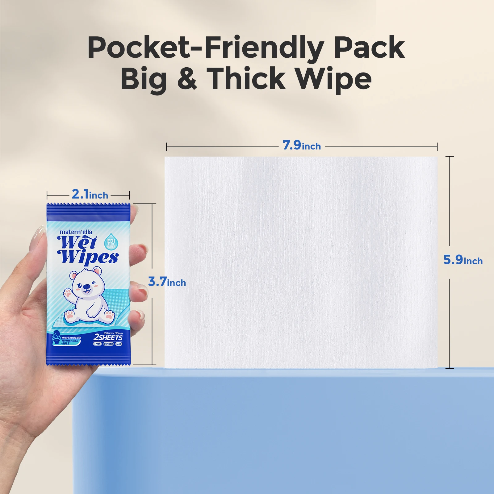 matern’ella Individually Packed Wet Wipes 30 Packs, 60 Sheets, Large Thick Plant-Based Wipes, Fragrance Free Alcohol Free, Pocket Size for Travel Gym Camping