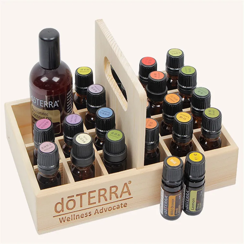 Essential Oil Storage Wooden Box 9/12/21/24/25/32 Compartment Storage Box 5ML-15ML Essential Oil Display Box For doTERRA Sticker