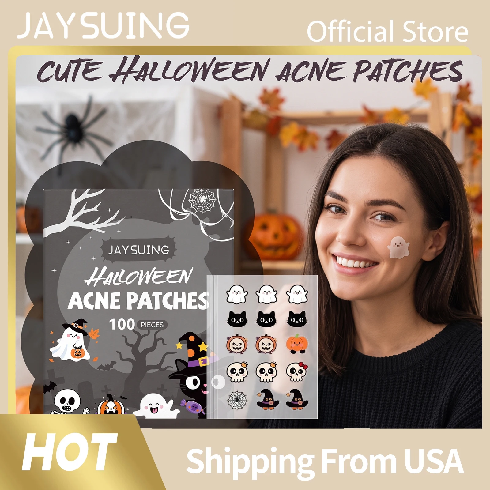 Jaysuing Halloween Acne Patches Hydrocolloid Waterproof Breathable Non Irritating Gentle Fun Face Stickers Adorable Skin Decoration Pimple Patches