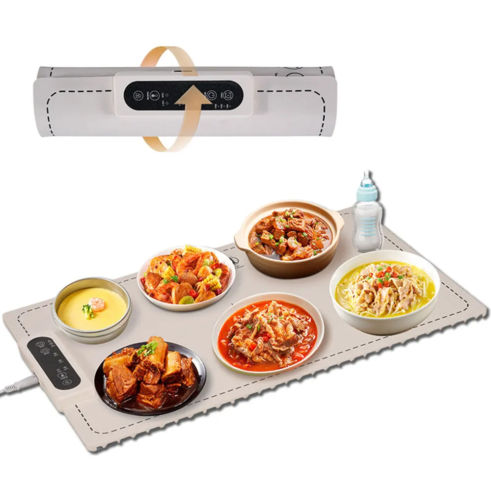 Electric Food Warming Tray Foldable Mat 3 TEMP Setting, Easy to Clean Foldable Silicone Heating Tray for Party, Restaurant, Buff