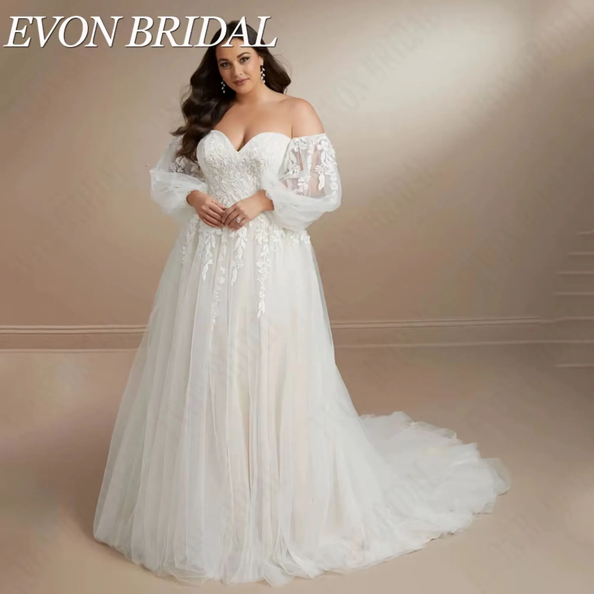 Plus Size Sweetheart Wedding Dress Gowns Detachable Puffy Sleeves Applique Bridal Dress Vestido De Novia EVON BRIDAL Customized