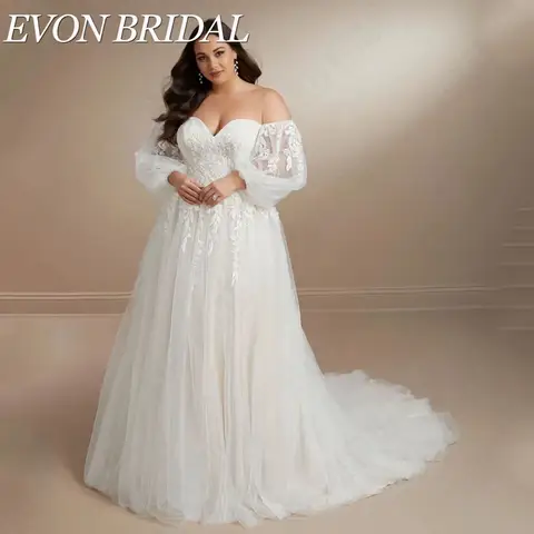 Plus Size Sweetheart Wedding Dress Gowns Detachable Puffy Sleeves Applique Bridal Dress Vestido De Novia EVON BRIDAL Customized