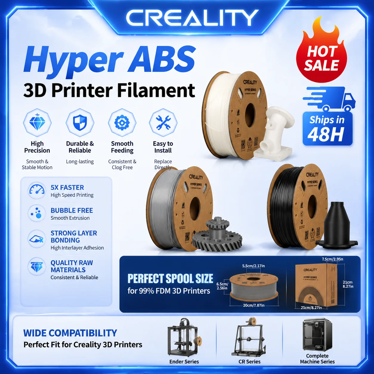 

Creality Hyper ABS Filament 1.75mm for High-Speed Printing Convenient Open Printing, 1kg(2.2lbs) Spool Fit Most 3Dz Printer