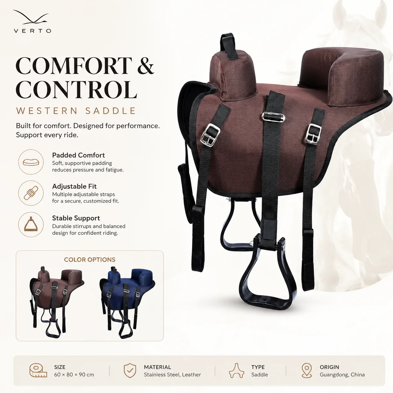 Western Horse Saddle / Padded Seat / Adjustable Straps / Trail Riding / Equestrian Training