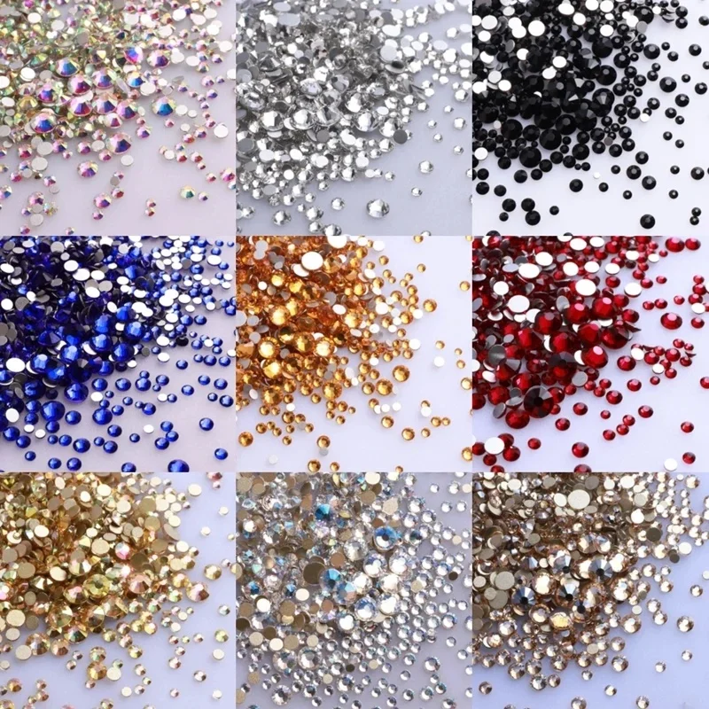 1440 pièces mélange taille verre Flatback strass paillettes cristal AB diamant rond Non correcteur colle sur pierre pour bricolage Nail Art
